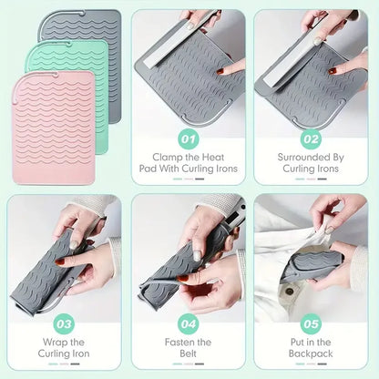New Plus Size Silicone Heat Resistant Mat Portable Travel Hot Tools Pad Cover for Curling Iron, Flat Iron Hair Straightener