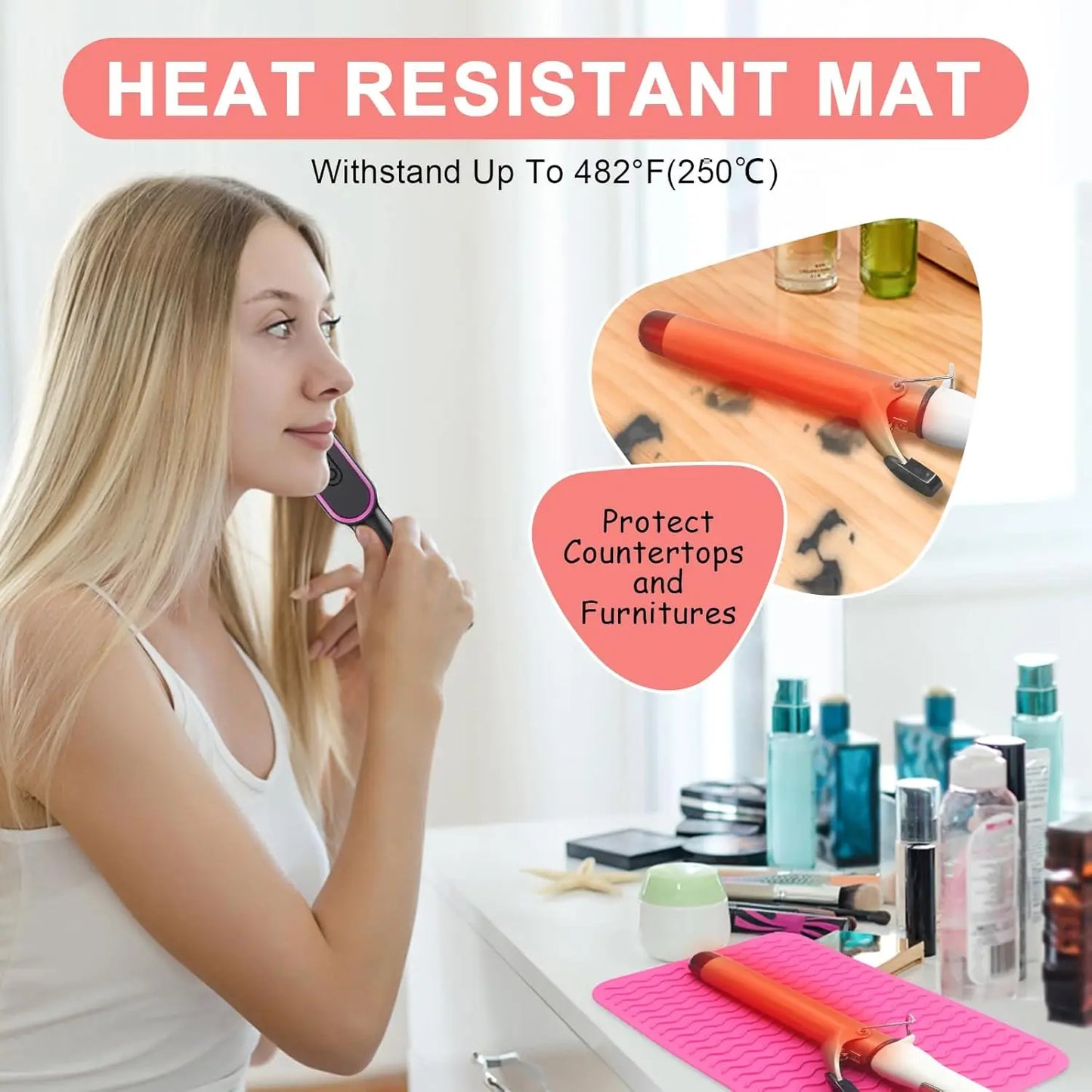 New Plus Size Silicone Heat Resistant Mat Portable Travel Hot Tools Pad Cover for Curling Iron, Flat Iron Hair Straightener