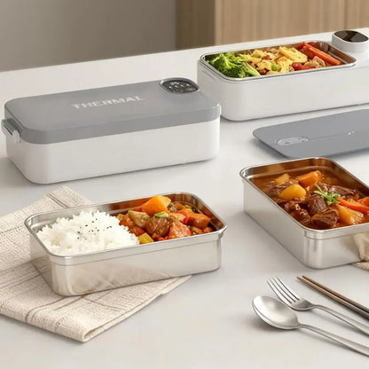 Heated Lunch Box 900Ml Capacity 2-In-1 Stainless Steel Electric Food Warmer Warming Box Portable Meal Container for Car Travel