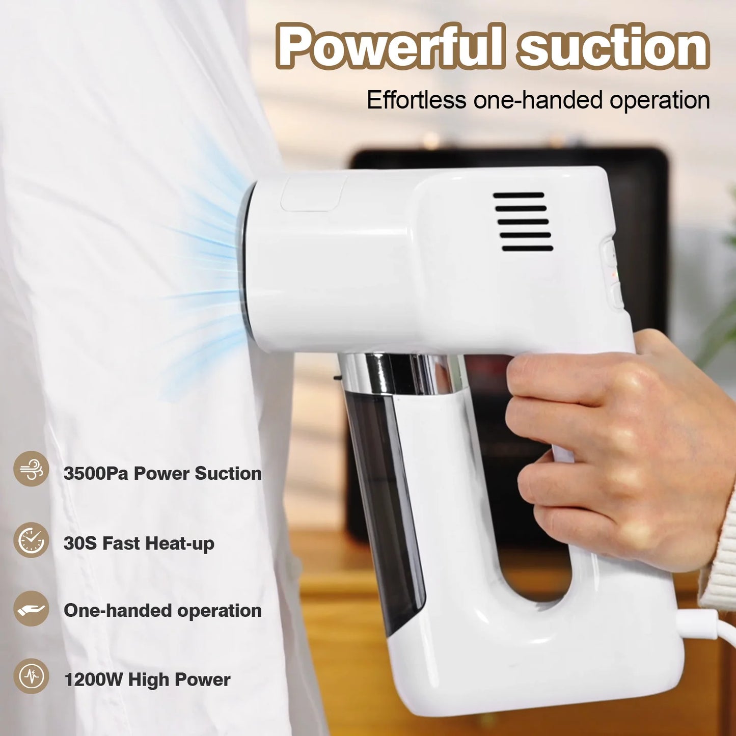 Vacuum Steamer,1200W 3500Pa Suction Handheld Clothes Steamer with 2 Levels of Suction Handheld Steam Iron for Home Dry&Wet Iron